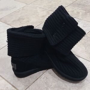 UGG Black Knit Button Kids Boots